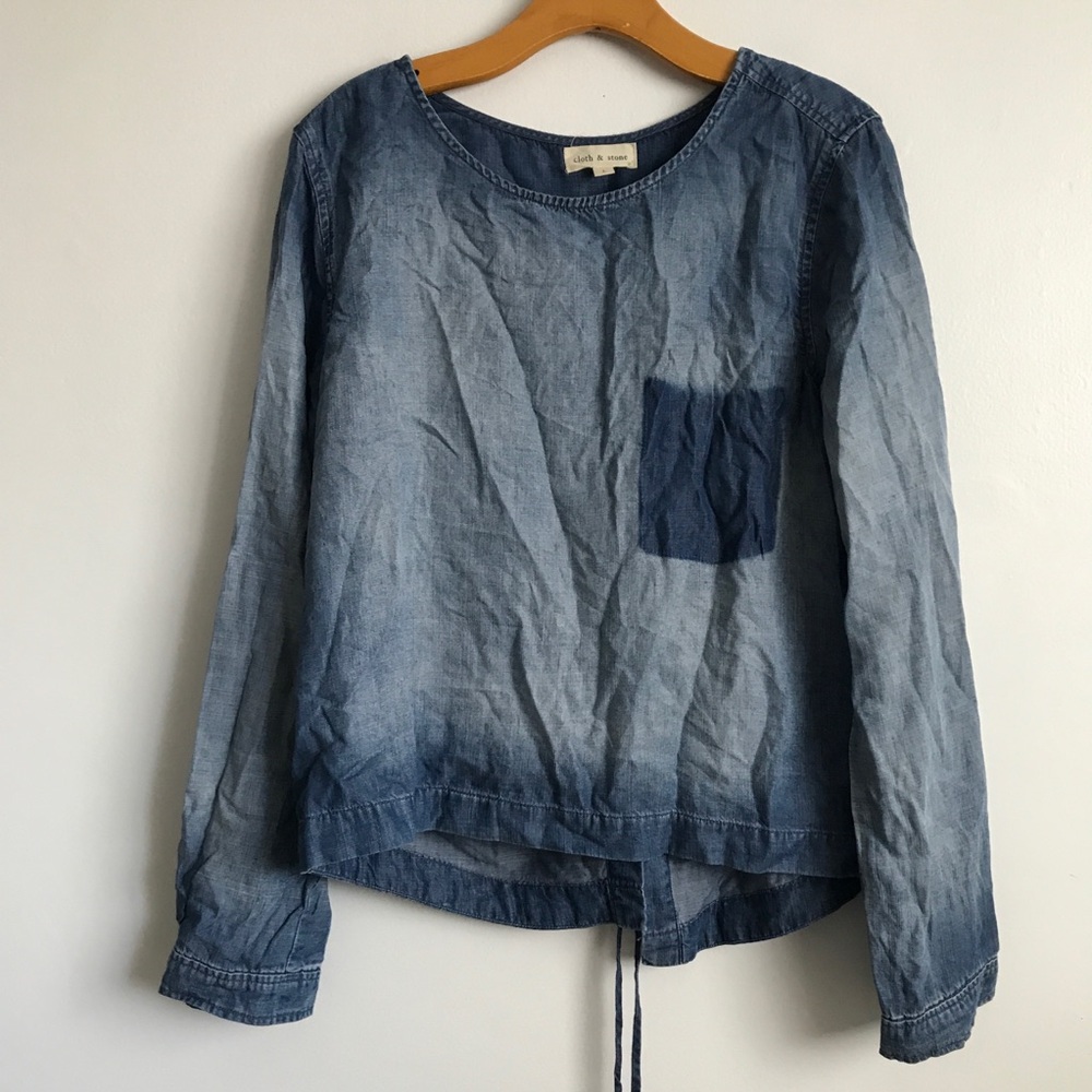 CLOTH & STONE CHAMBRAY LONG SLEEVE BLUE LONG SLEEVE ROUND NECK WOMENS LARGE